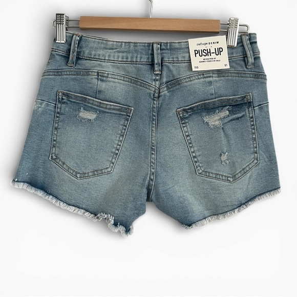 Refuge Rio Push-Up Distressed Mid Rise Blue Jean Shorts - Picture 2 of 2